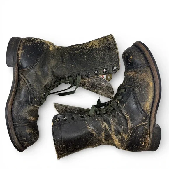 Combat Jump Boots Men Size 10.5-11 VTG 1950s Weathered Black Leather BF Goodrich